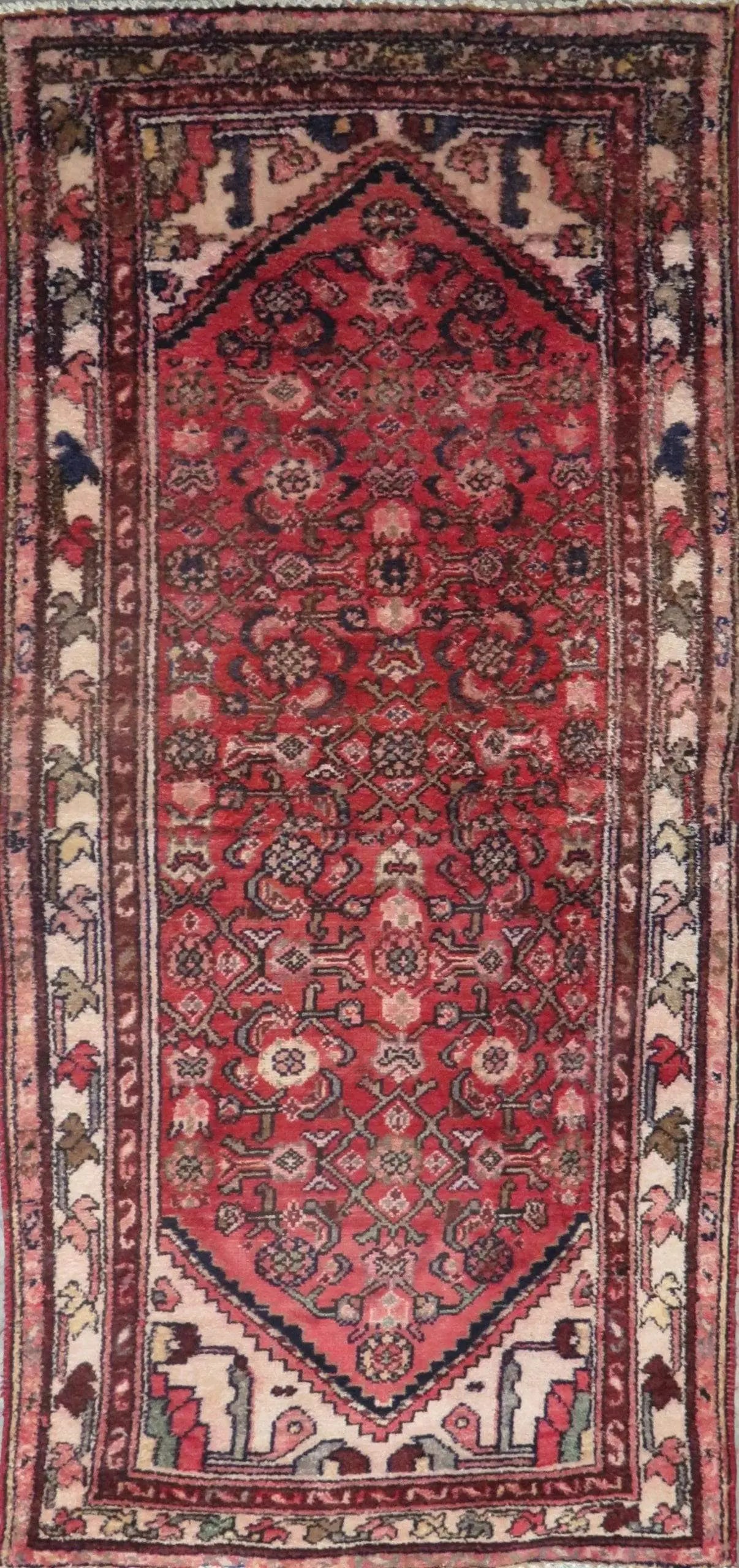 One Of The Kind Hand-Knotted Persian Wool Rug _ Luxurious Vintage Design, 6'6" x 2'10", Artisan Crafted